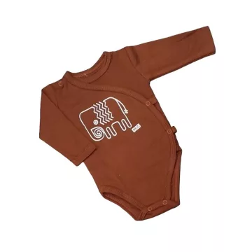   Mrofi Réklis Hosszú ujjú body - Rozsdabarna / Elefánt mintás - 56