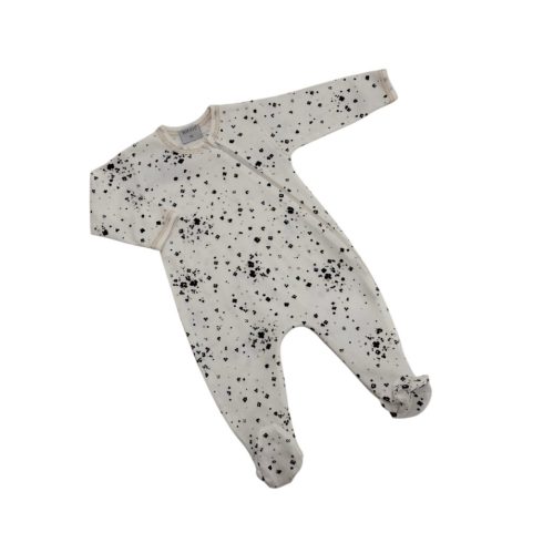 Wikids Hosszú ujjú cipzáros pamut rugi - Fehér/Fekete Apró Virágos - 56