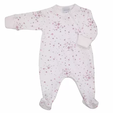  Wikids Hosszú ujjú cipzáros pamut rugi - Fehér/Pink Apró Virágos - 56