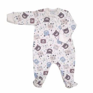   Wikids Hosszú ujjú cipzáros pamut rugi  - Fehér/Kék/Barna Maci Fejes 68