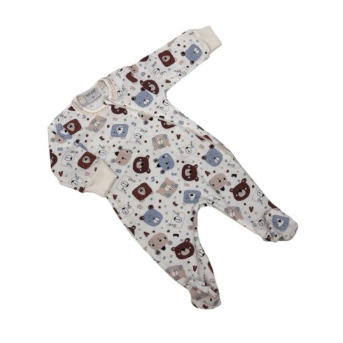 Wikids Hosszú ujjú cipzáros pamut rugi  - Fehér/Kék/Barna Maci Fejes 68