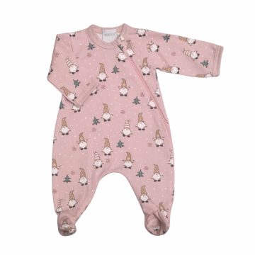   Wikids Hosszú ujjú  cipzáros pamut rugi - Karácsonyi Manó - Púder Rózsaszín - 50