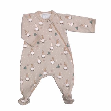   Wikids Hosszú ujjú  cipzáros pamut rugi - Karácsonyi Manó - Bézs - 56