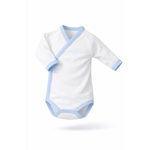Gólyahír Réklis Hosszú Ujjú Body - Fehér/Kék Szegéllyel - 62