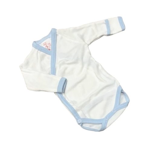 Gólyahír Réklis Hosszú Ujjú Body - Fehér/Kék Szegéllyel - 62