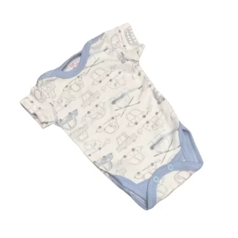 Gólyahír Rövid Ujjú Pamut Body - Fehér/Kék/Bézs Autós - 80