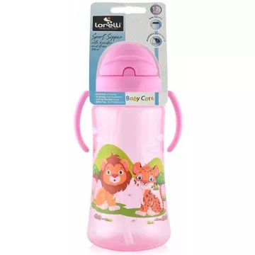 Baby Care Szafari szívószálas sportitató 330 ml - pink