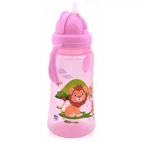 Baby Care Szafari szívószálas sportitató 330 ml - pink