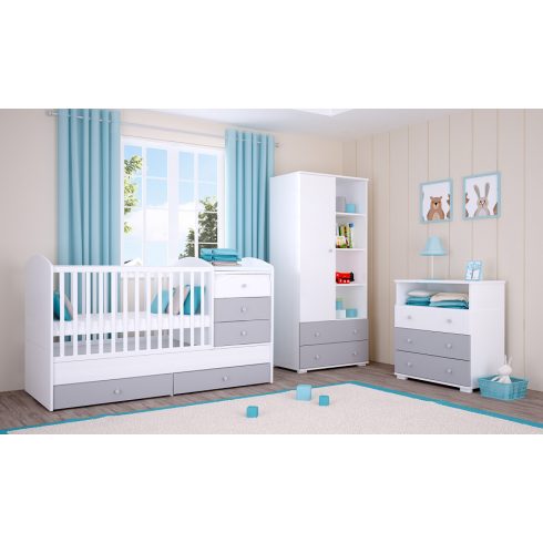 Timba Erik Kombinált 3 fiókos gyermekágy Ezüst-Fehér